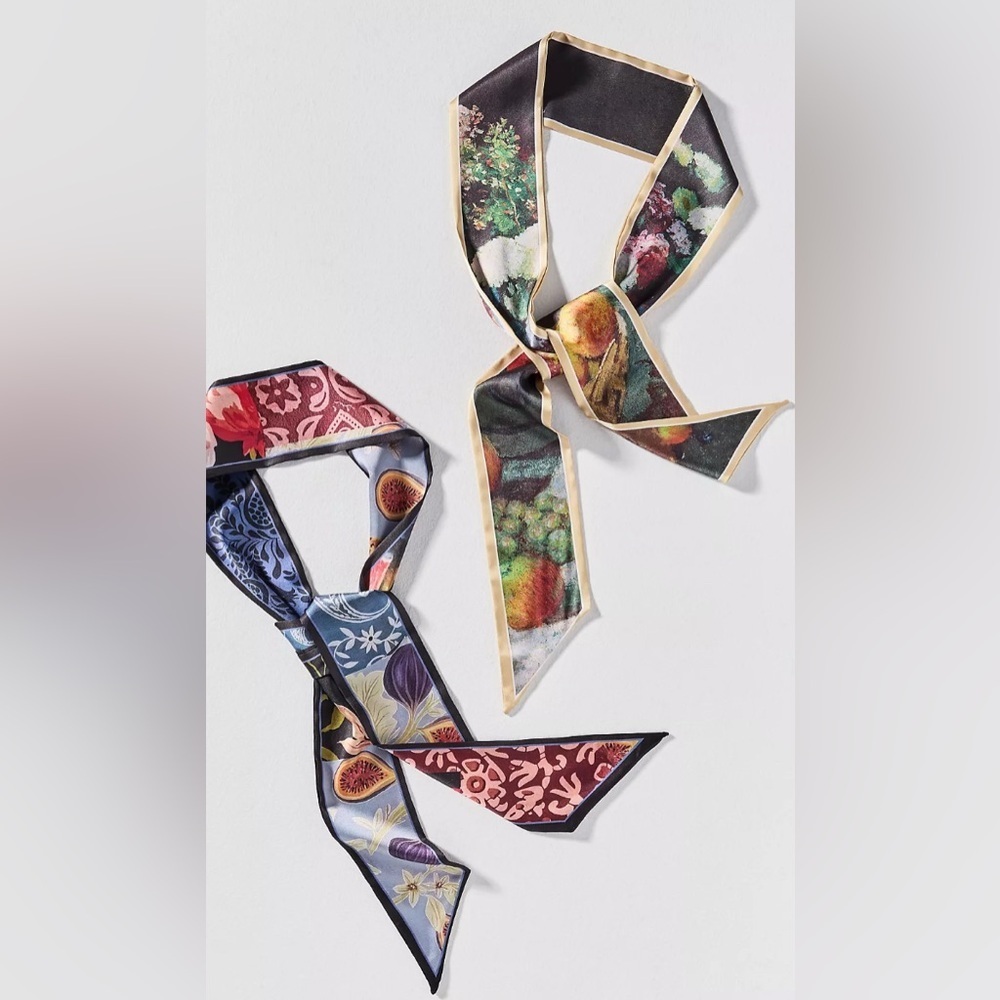 Skinny Hair Scarf Bag Charm Silky Scarves, Set of 5 | Variety of Patterns Colors - Picture 2 of 9